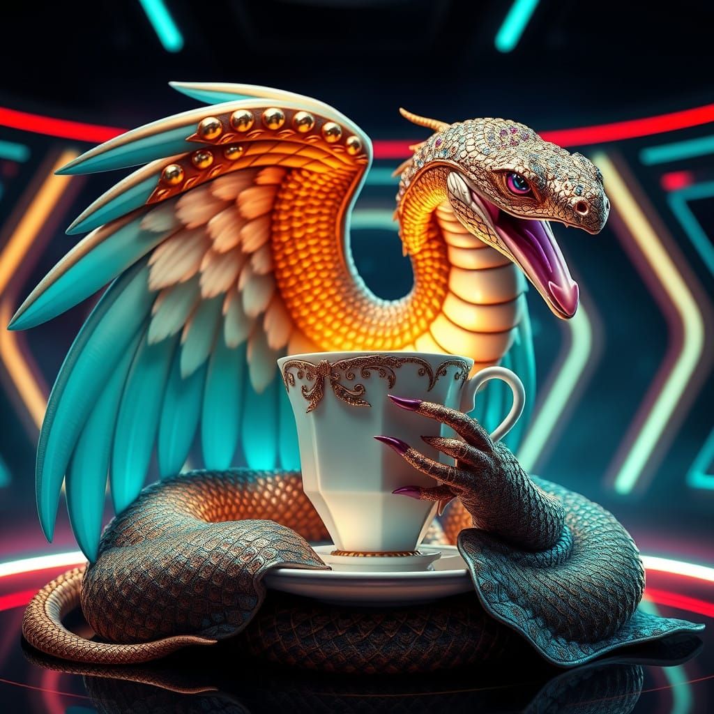 Snake-Like Creature Adorned in Futuristic Splendour