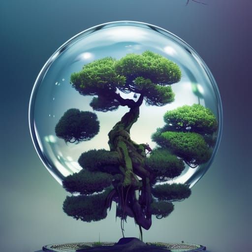 a bonsai inside of a bubble, an intricate and hyperdetailed ...