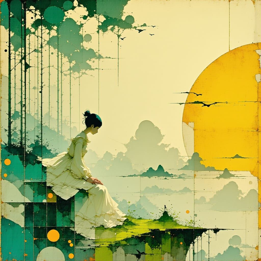 Dreamlike Impressionist Landscape with Serene Woman