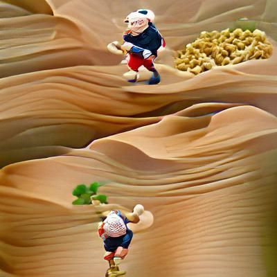 Popeye the sailor man hiking in the desert