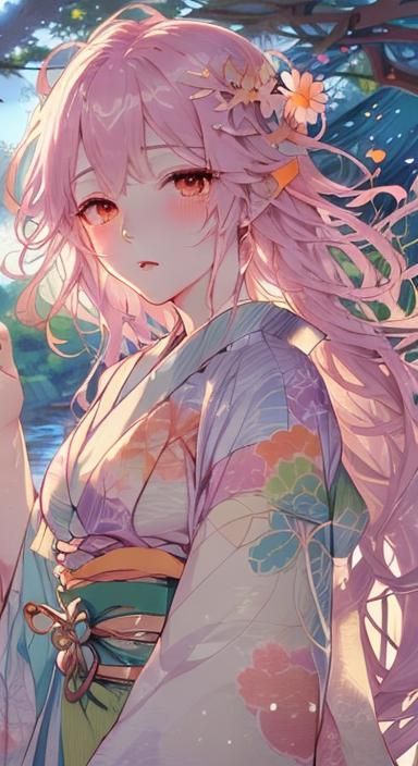 <lora:Chico Anime Style:1.0> An anime girl sitting under a large cherry blossom tree in full bloom, the petals painted in vibrant pinks and...