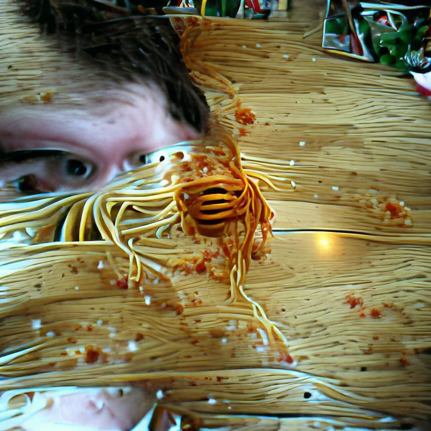 Spaghetti spaghetti all over the place, up to my elbows and ...