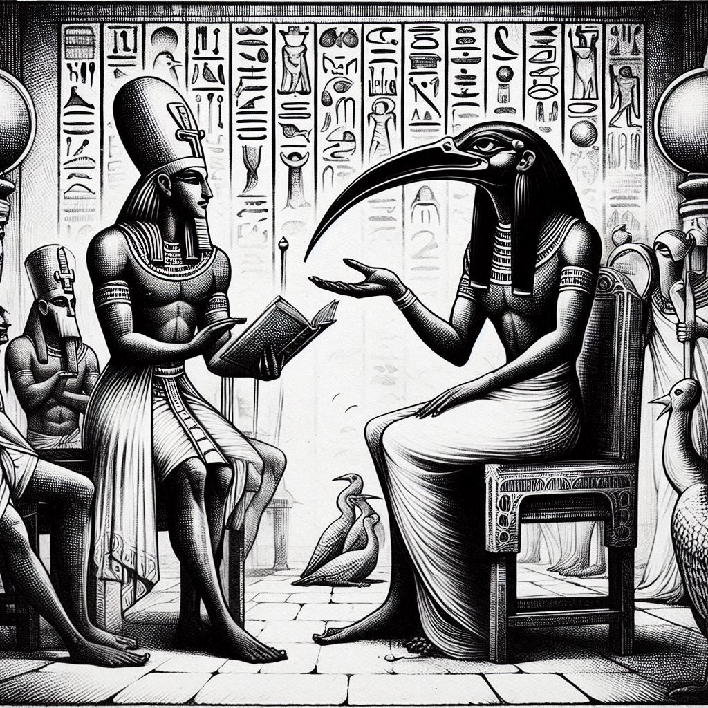 Thoth presenting his script to Thamos
