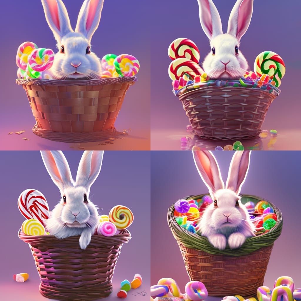 Rabbit in Candy Basket: Hyperdetailed Digital Art