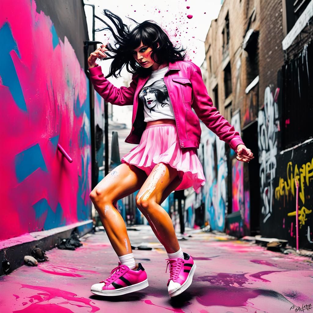 Pale skinned with freckles and feminine friendly face cross dresser wearing a brunette wig and punk school girl outfit ...