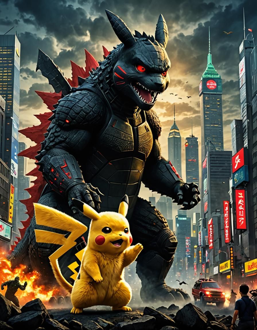 Pikachu and Godzilla team up - AI Generated Artwork - NightCafe Creator