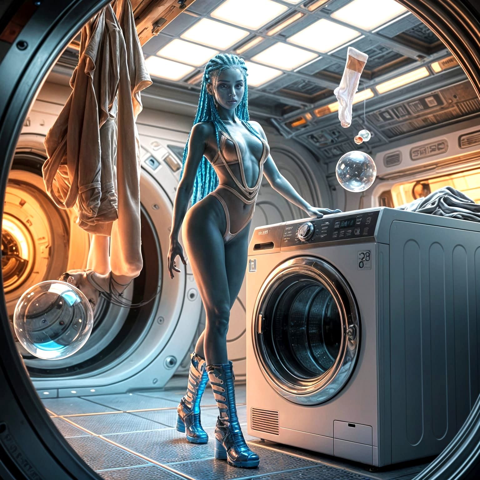 Laundry day in space station  by @Sarati