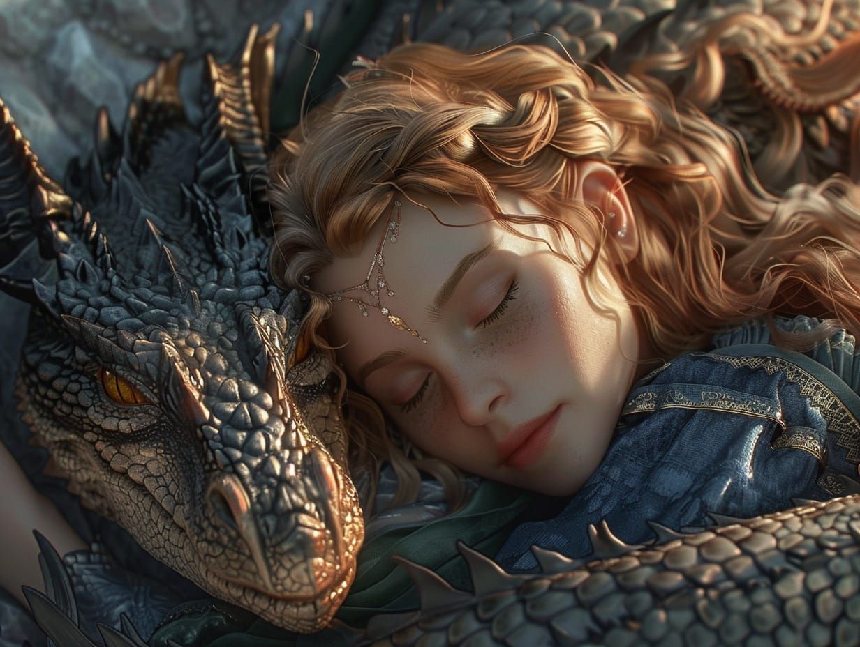 Princess Resting With Her Dragon Guardian