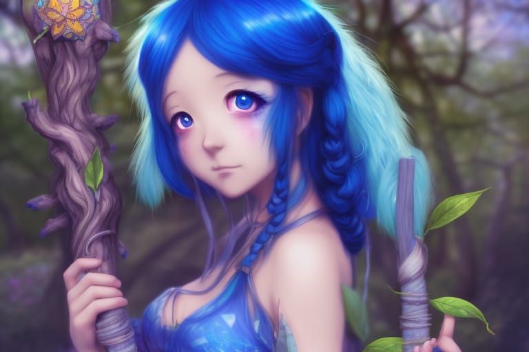 Blue-haired female elf druid - wide 2