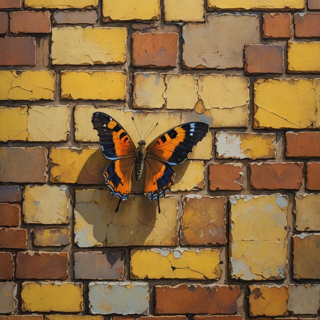 leafwing butterfly on a yellow brick wall