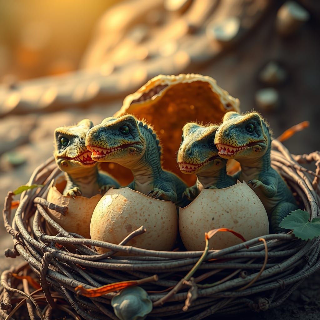 A very cute clutch of t-rex eggs hatching  by @tre