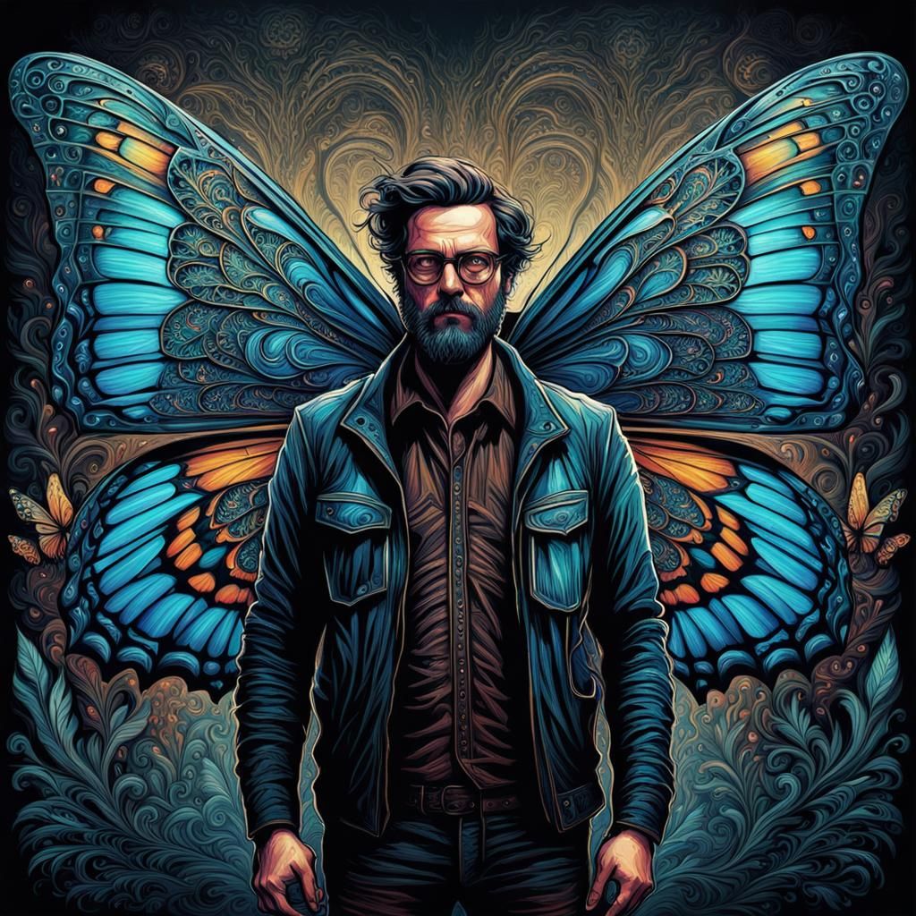 A cool hipster with polymorphic butterfly wings :: each wing...