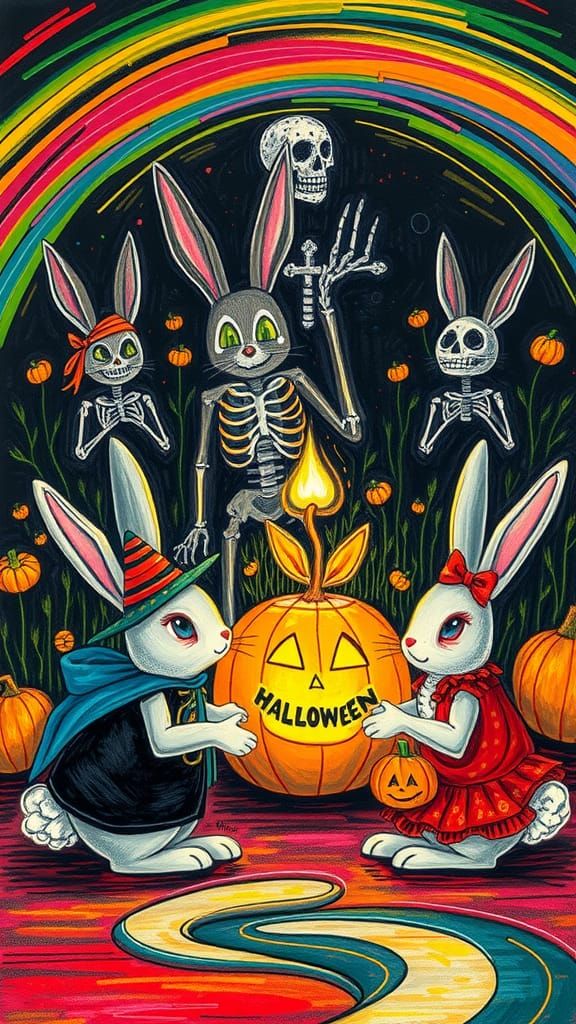 Kids Crayon drawings ,surreal child's drawing  of  bunny fam...