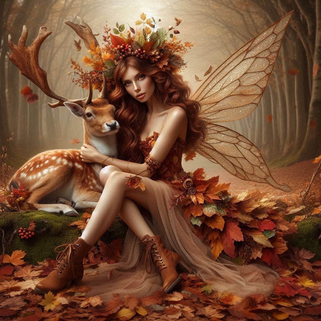 Autumnal Forest fairy and Fawn (5)
