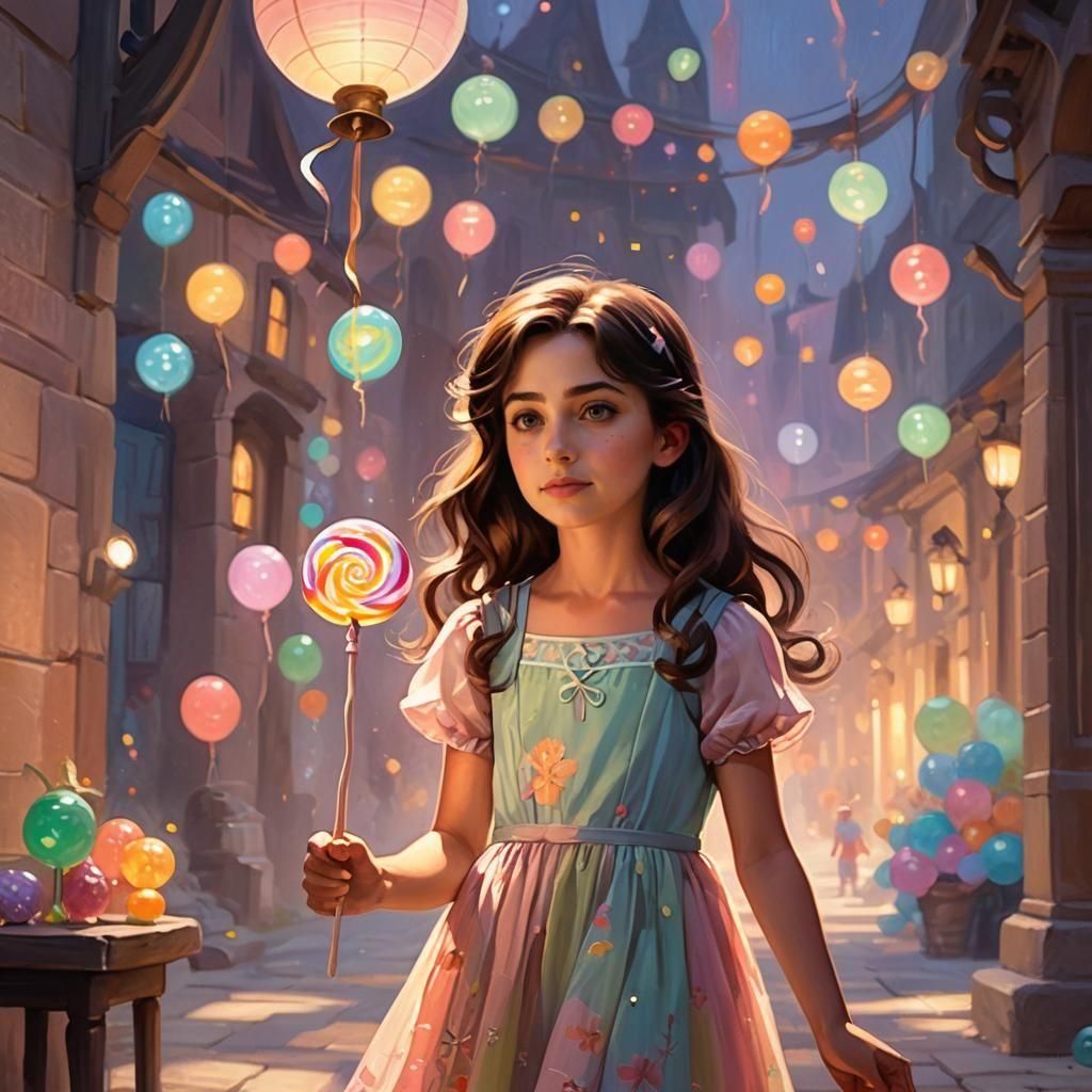 Radiant Girl with Magical Lollipop in 3D Art