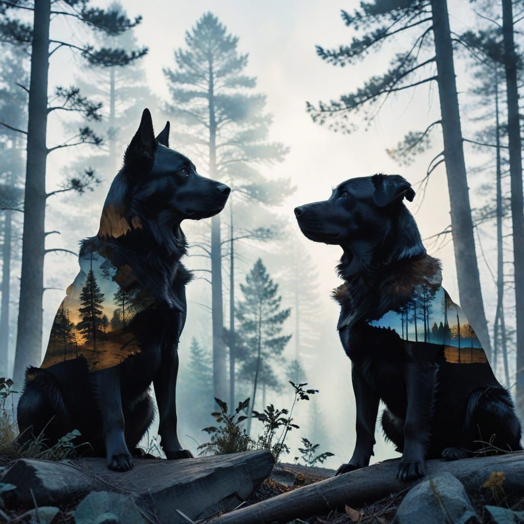 Dreaming Dogs in Vibrant Watercolor Wilderness