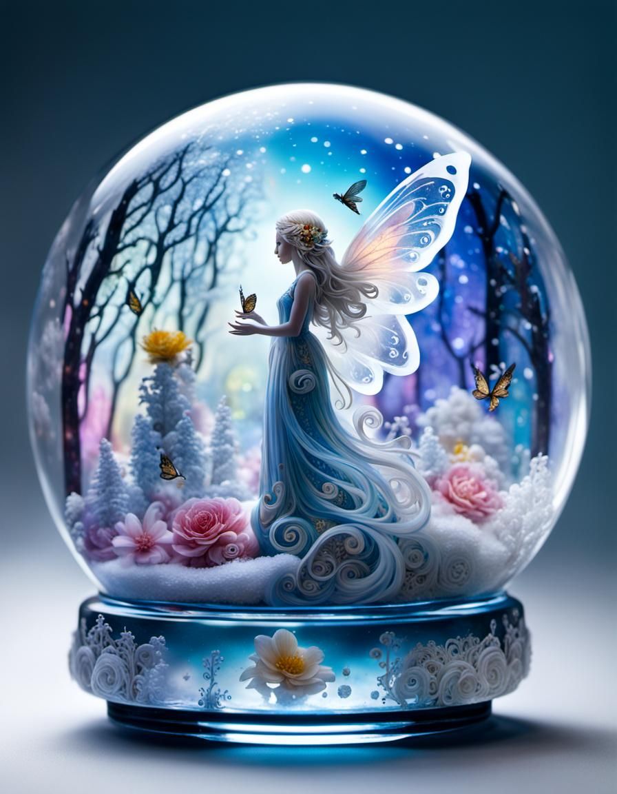 Whimsical land of fairies within a beautiful crystal snow globes.  by @SplatArt