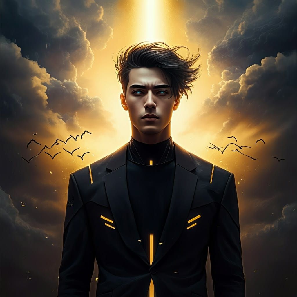 Epic Portrait of a Young Man in Stormy Sky