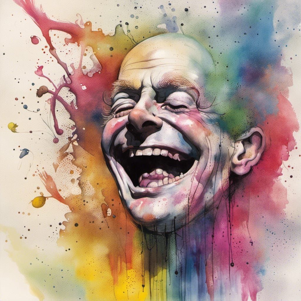 Colourful, Sculptured Laughing man media ink illustration by...