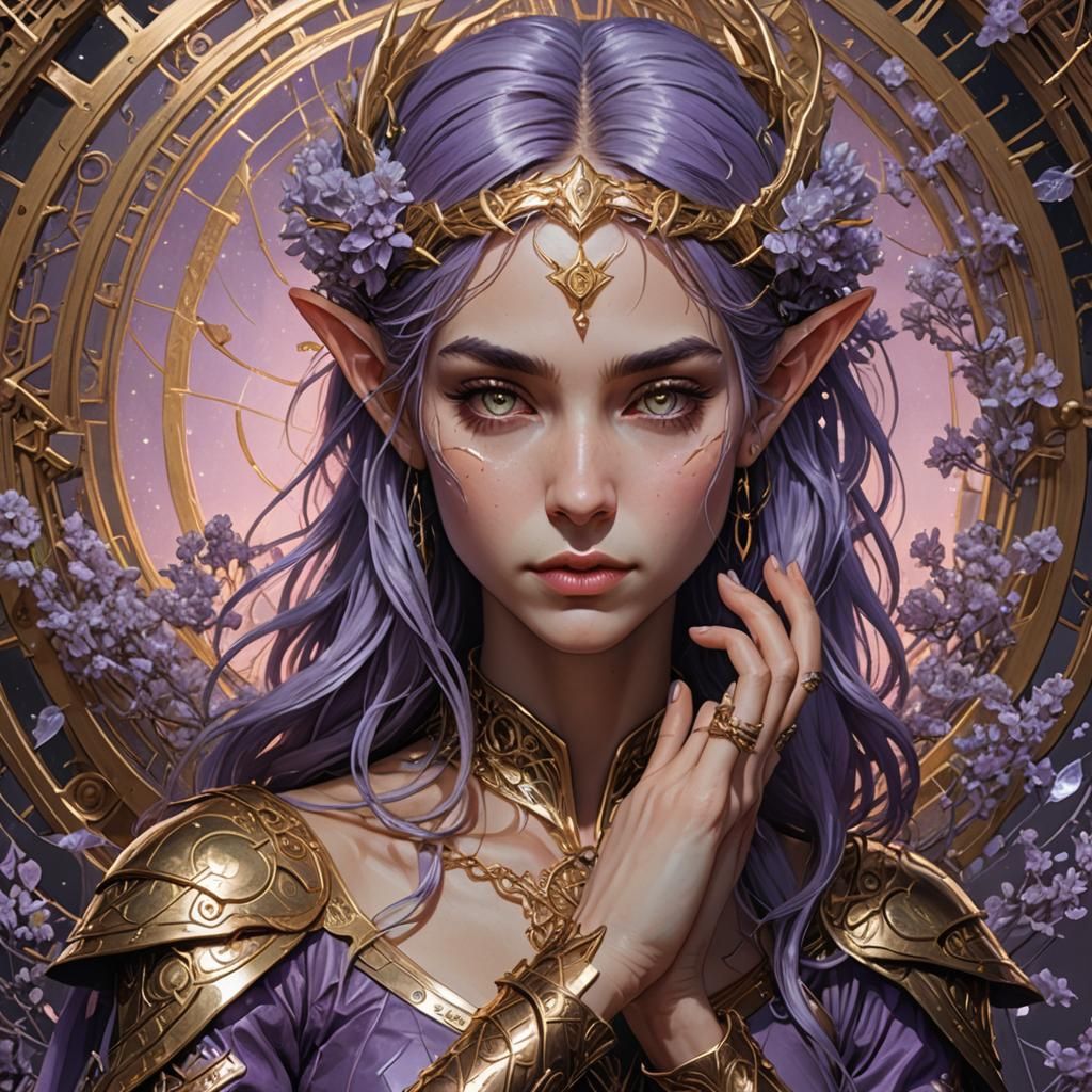 photorealistic aetherpunk portrait of beautiful elf looking at her ...