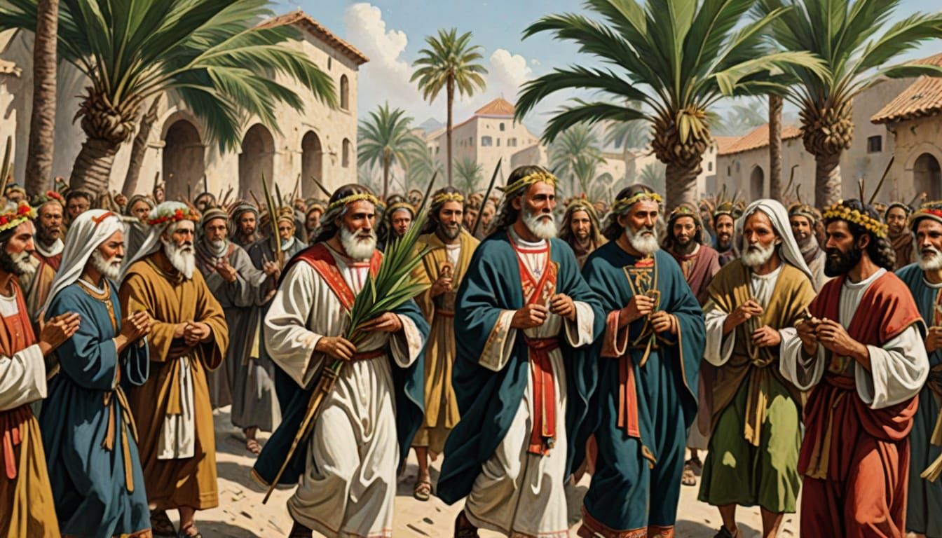Realistic ancient people celebrating palm sunday  by @j_Art