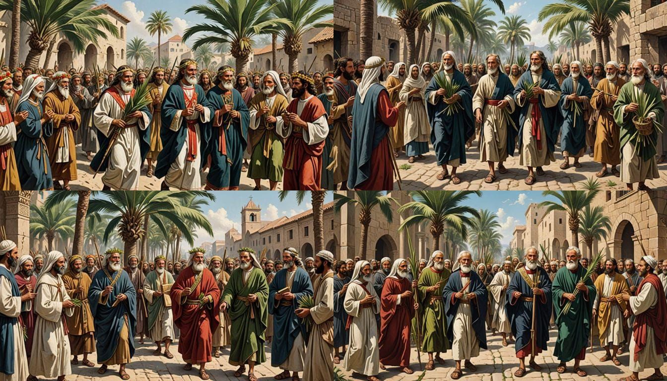 Realistic ancient people celebrating palm sunday