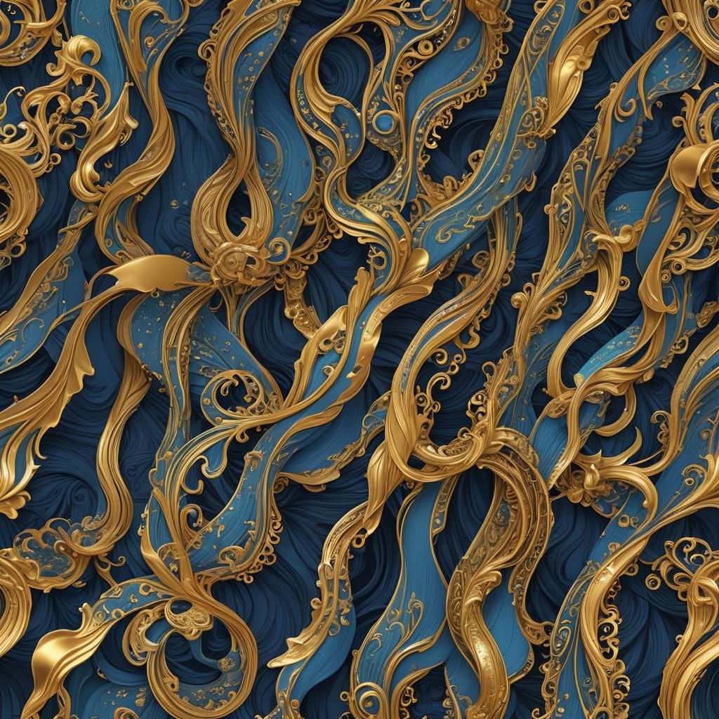 mainly blue, can add waves, gold as a complementary color