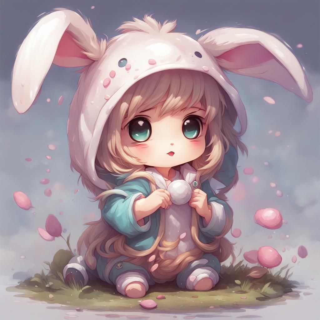Chibi Bunny: Cute Kawaii Pastel Digital Illustration