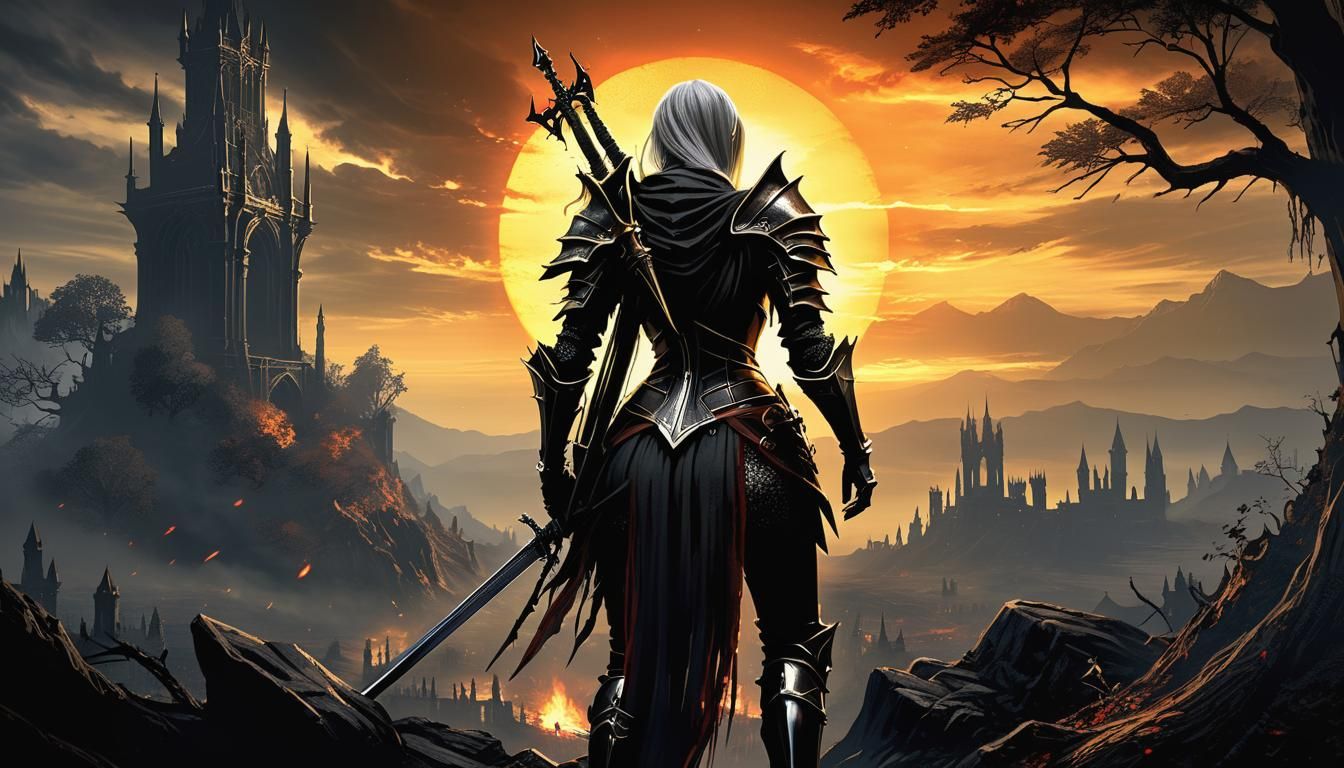 Gothic Female Praising the Sun in Dark Souls Style