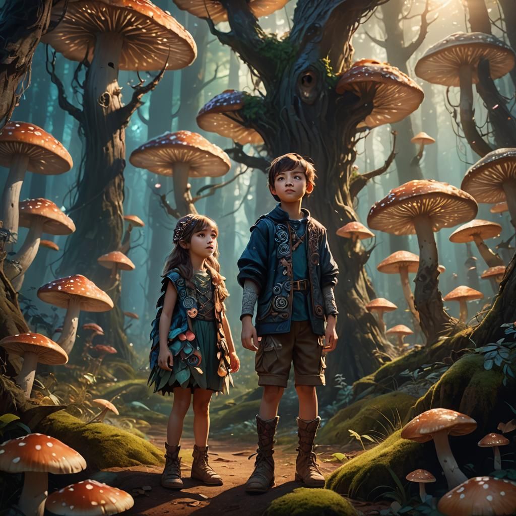 Two Perfect Brothers in Vibrant Fantasy Landscapes