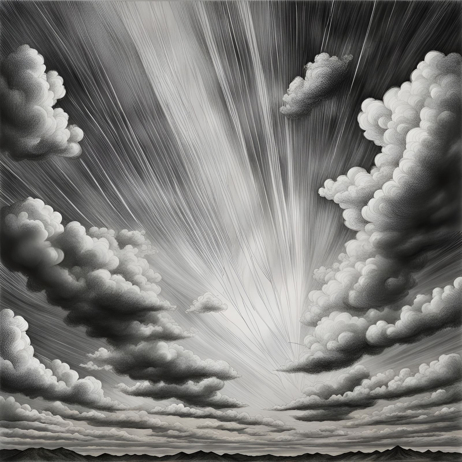 Black on white line drawing of the heavens and sky