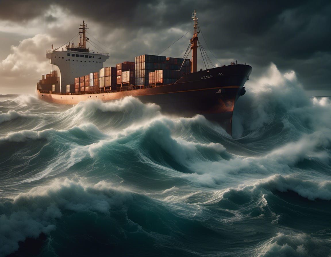 Cargo Ship in Stormy Sea