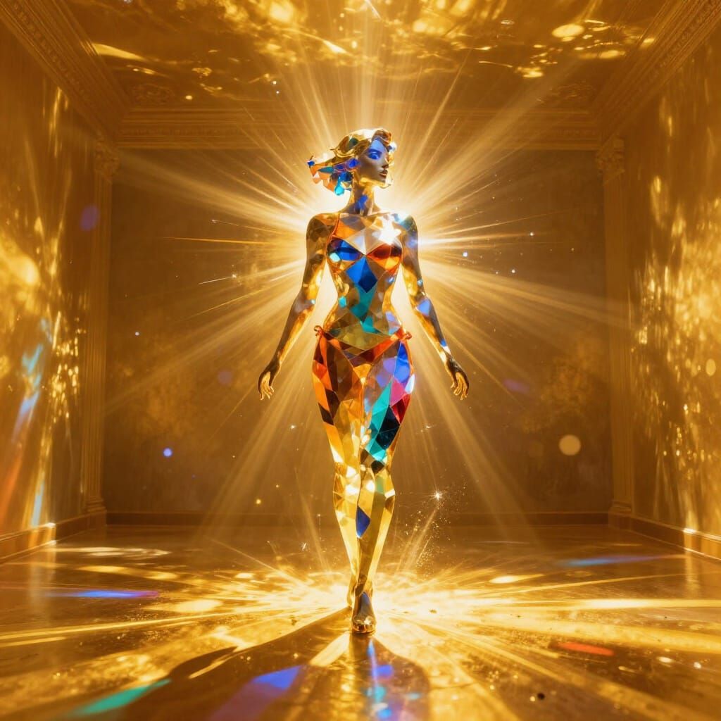 Dichroic Crystal Sculpture of Woman in Bikini