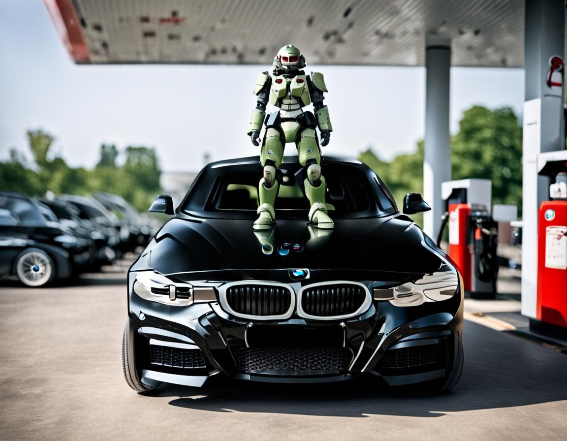 Zaku Robot on BMW in Neo Tokyo