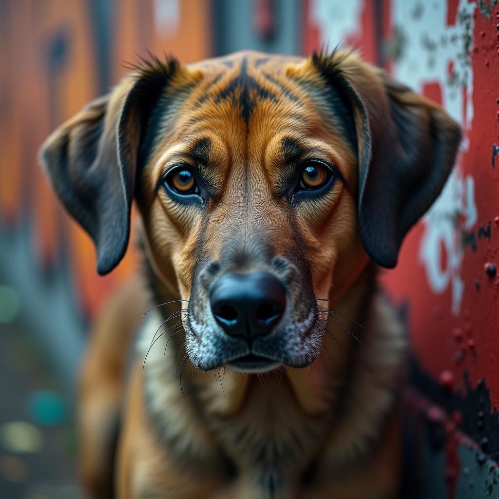 Heartbreaking Shelter Dog Portrait in Splash Art Style
