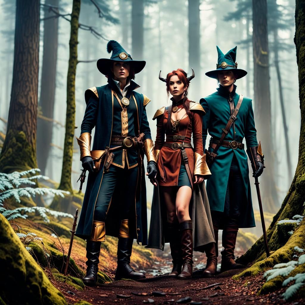 Half-elf warrior female. human male wizard. human male range...