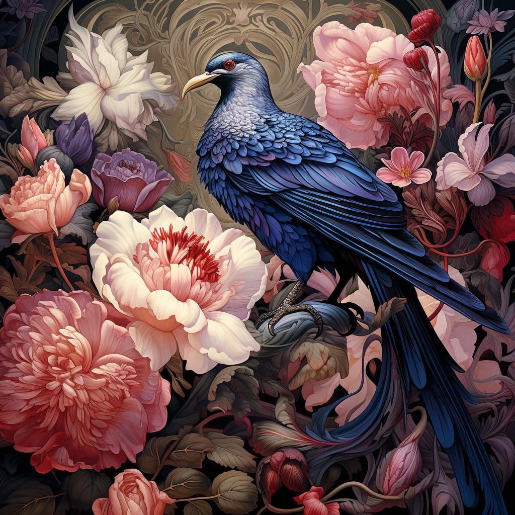Beautiful Bird and Flowers