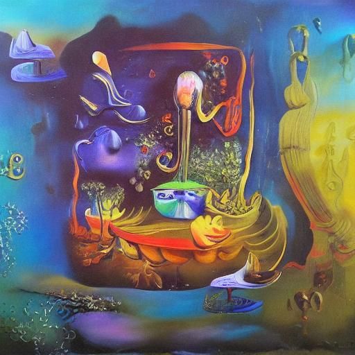 Blue Lotus in Himalayas: Neo-Impressionist Oil Painting