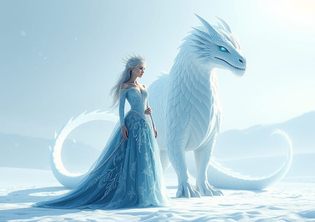 The ice princess and her white dragon.