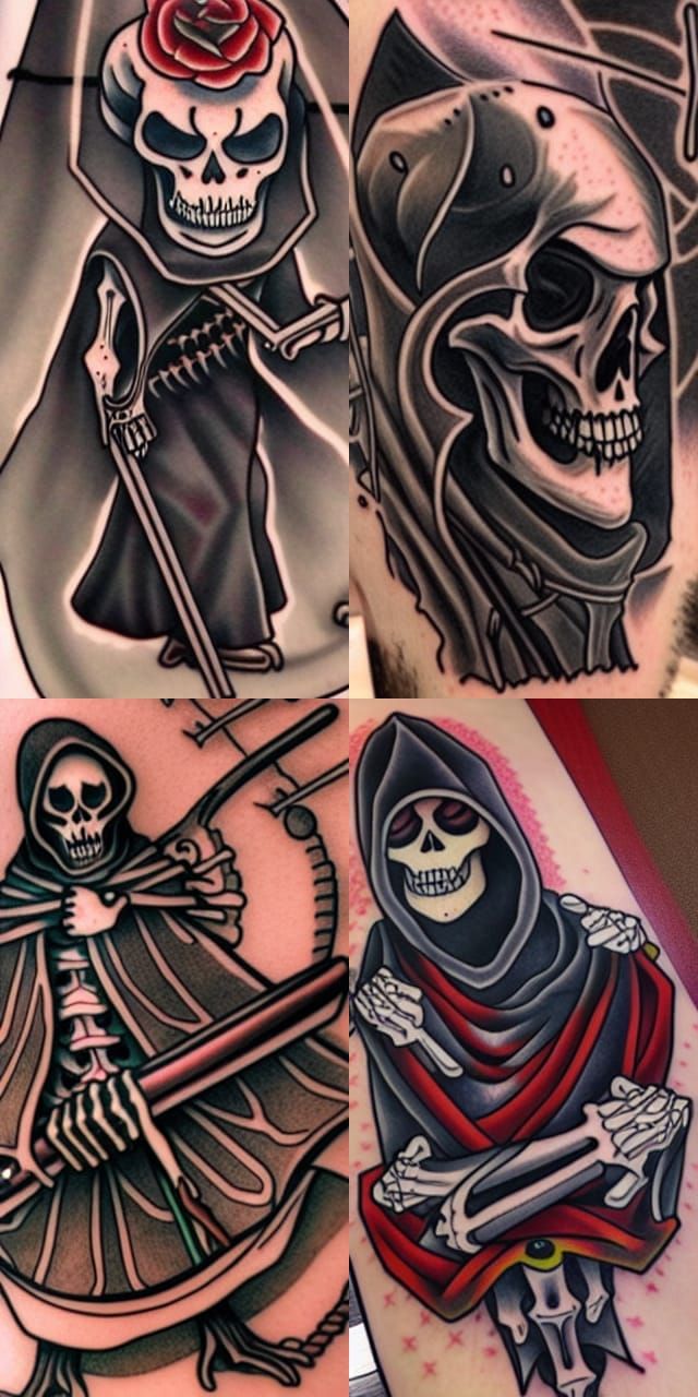 Grim Reaper Skateboard American Traditional Tattoo  TATTOOGOTO