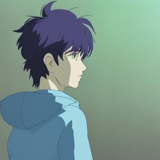 Purple Man in Anime Key Visual Style