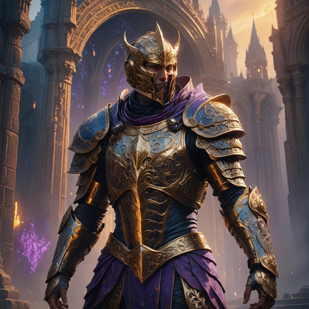 Armored Figure in Mystical Realm, Fantasy Art