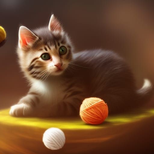 Kitten with yarnball