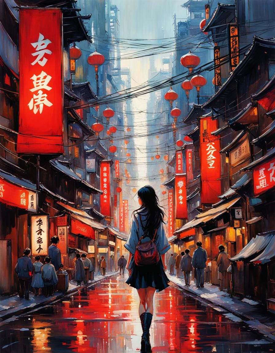 Tokyo Girl: Vibrant Splash Art Portrait