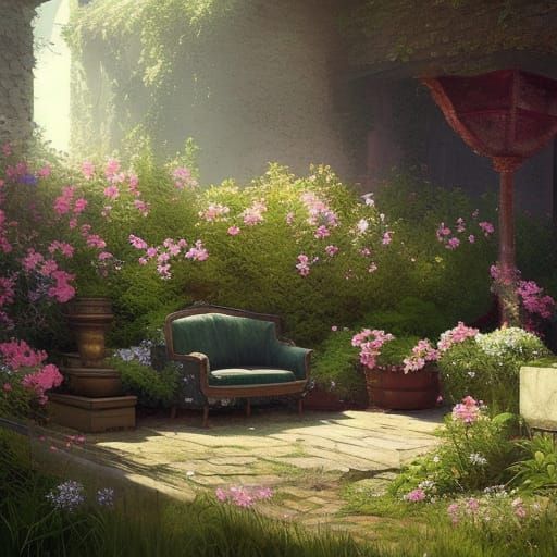 English country garden with a loveseat  by @Dorian