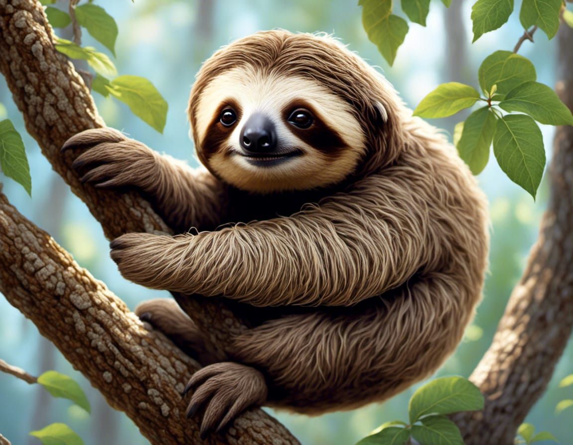 cute adorable sloth::hanging on a tree::adorable:: insanely realistic ...