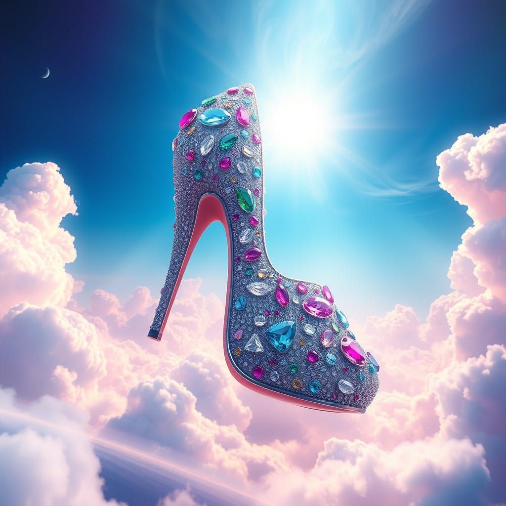 Diamond-Encrusted Heel Defies Gravity in Ethereal Landscape
