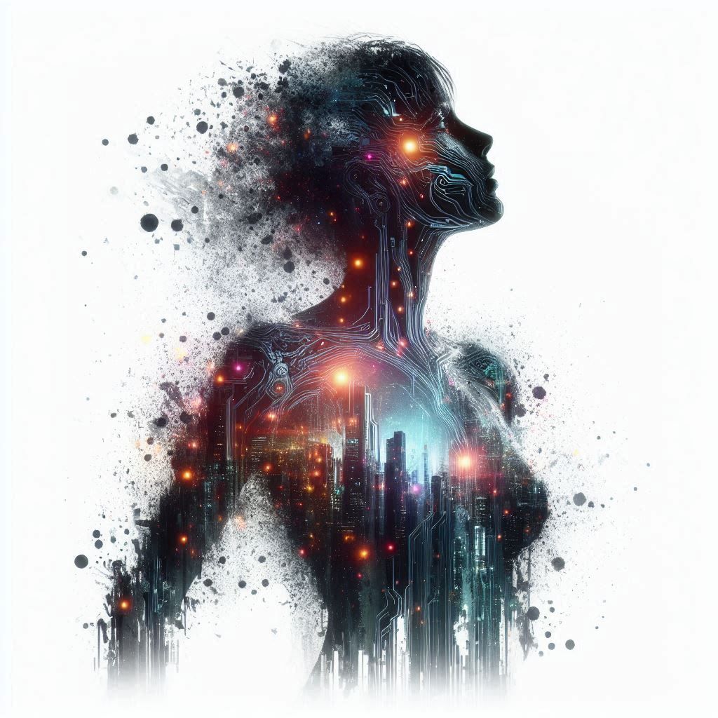double exposure beautiful fantasy DALL-E 3 portrait landscap...