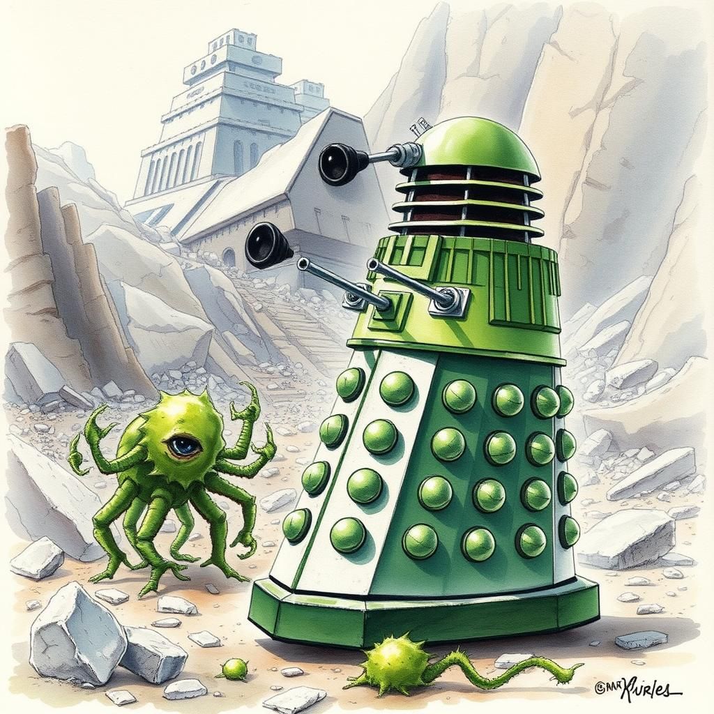 Dalek with it's pet Slyther  by @Neelix