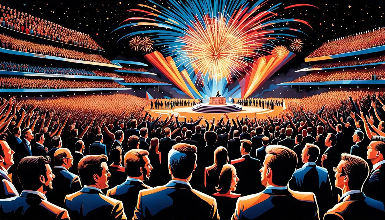 Vibrant depictions of iconic moments from memorable award ce...